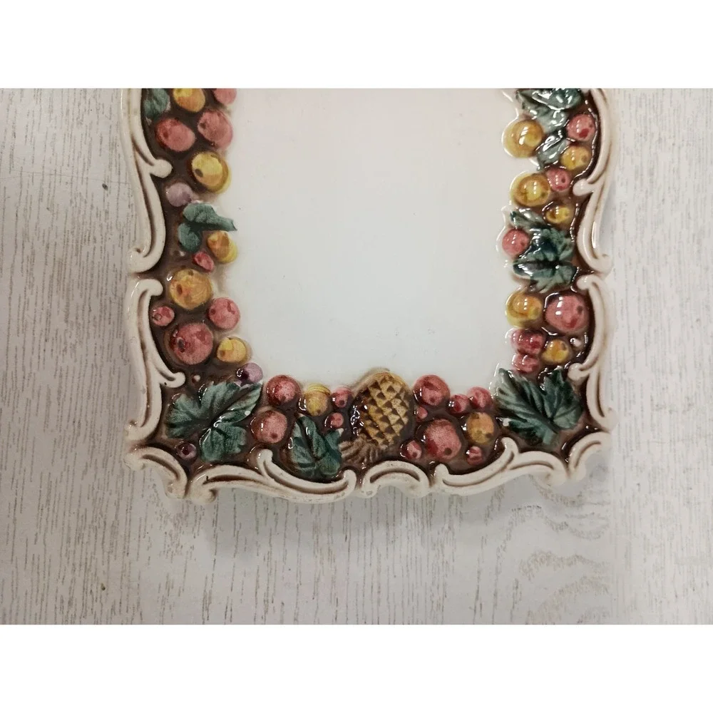 Vintage Lefton Serving Dish Platter Raised Fruit Border Rectangular Ceramic